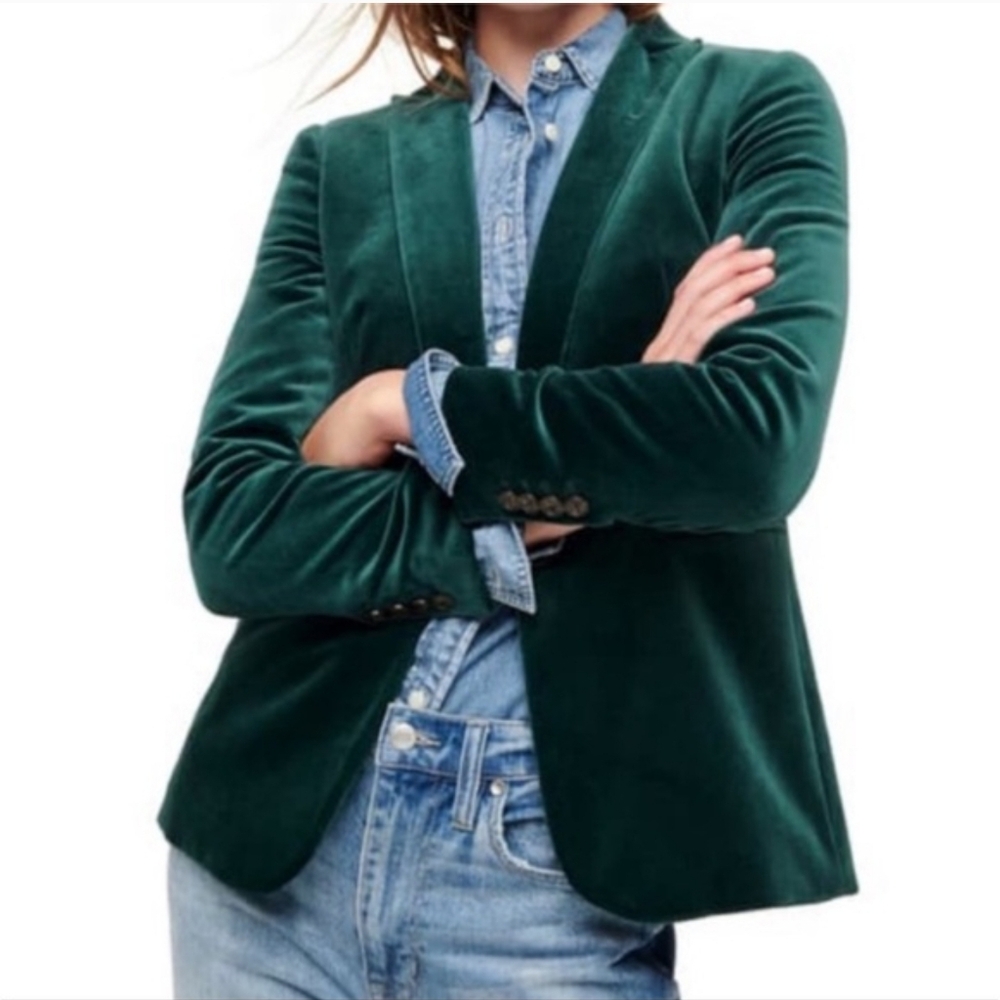 J. Crew Willa Velvet In Stretch Green Blazer Size 8